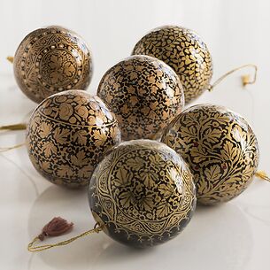 Papiermaché Christbaumkugeln Udhampur Schwarz und Gold