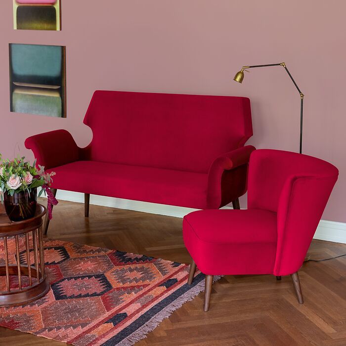 Mid-Century-Sessel Kopenhagen Ruby Velvet