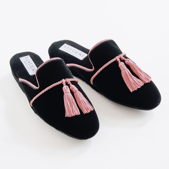 Vestieri Samtslipper Villa Damen Black/Pink Gr. 37