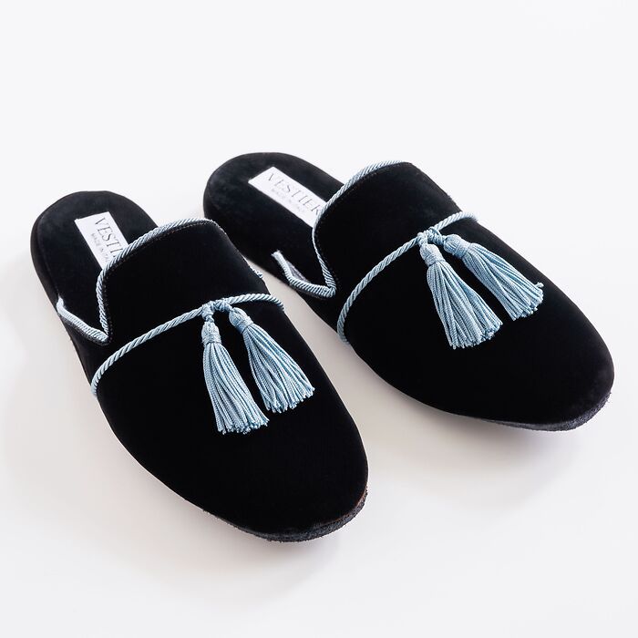 Vestieri Samtslipper Villa Herren Black/Blue Gr. 42